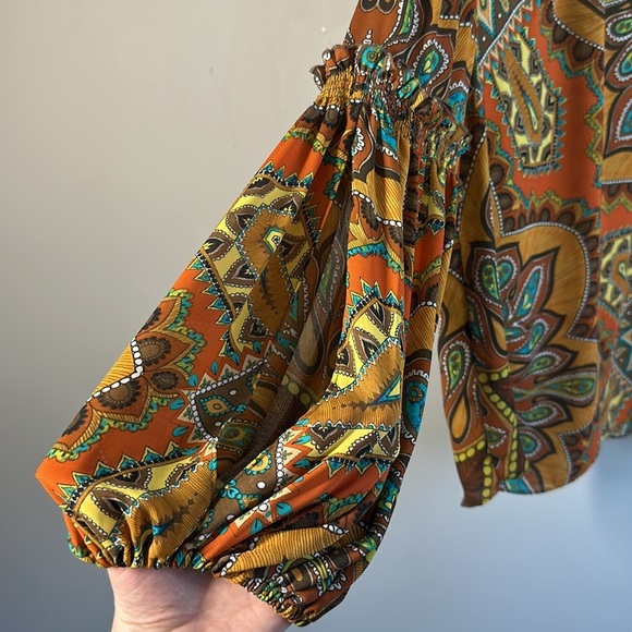Chico's Womens Multicolor Paisley Blouse Sz 3/XL Medallion Print Bishop Sleeve - Picture 8 of 15